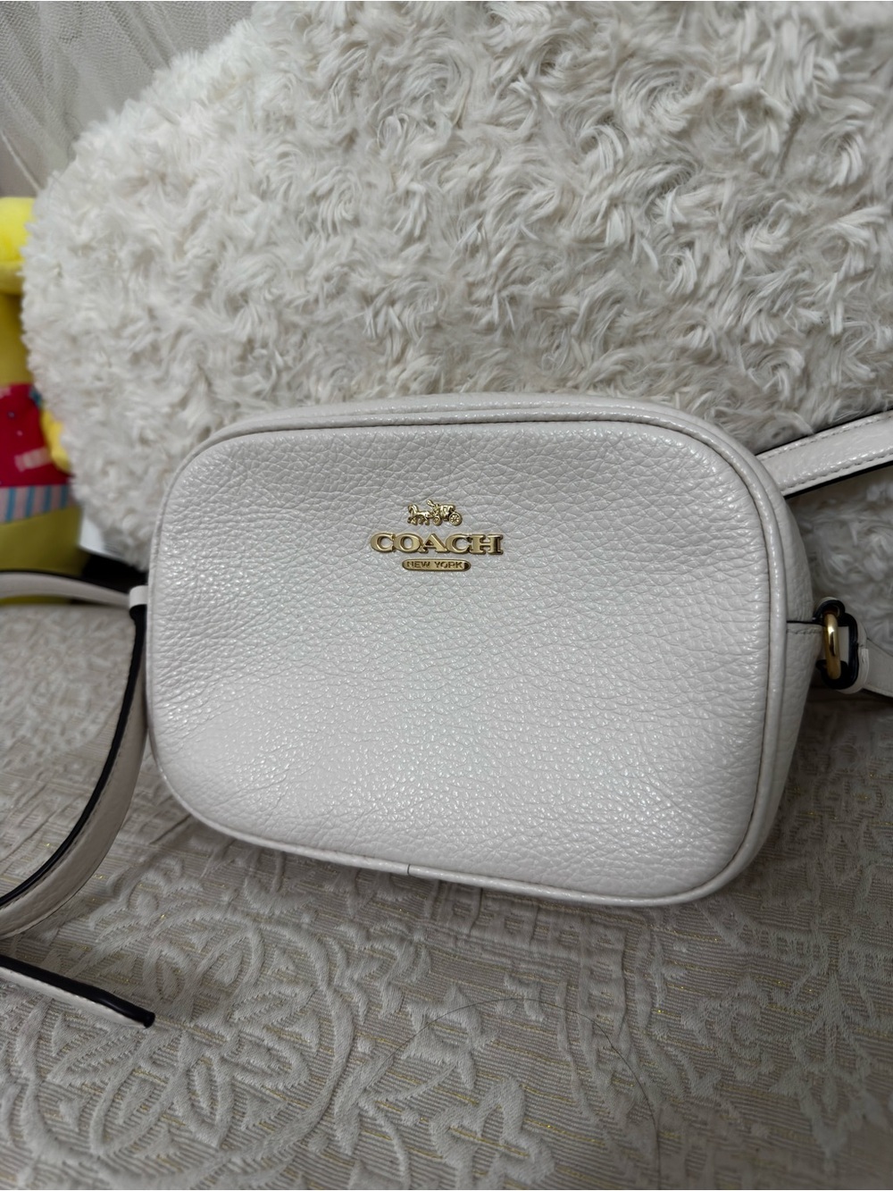 Coach Pebbled Leather Camera Bag in White